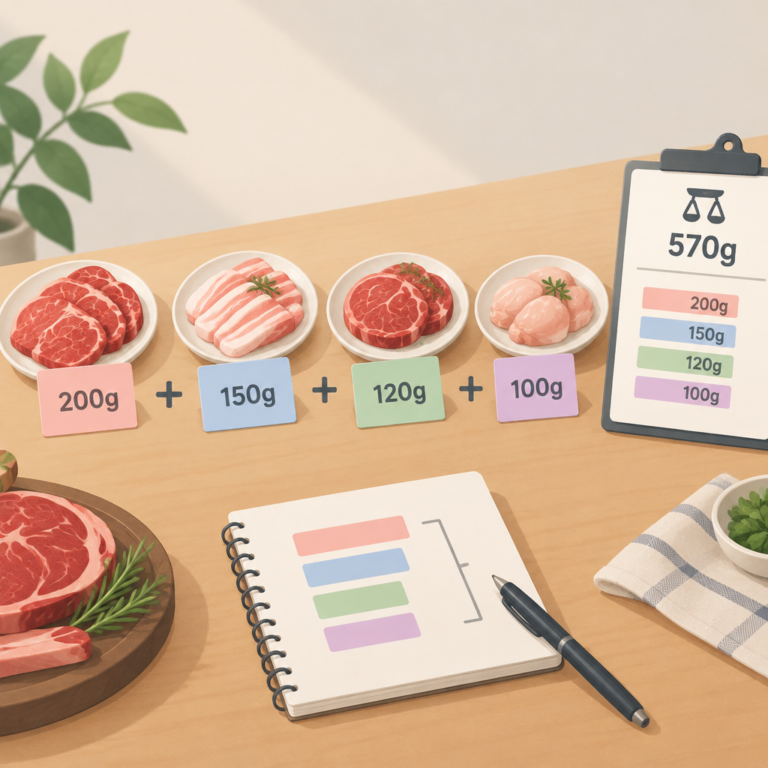AI 생성 설명 이미지: 안산일동맛집 유니드정육식당 | 여러 고기 메뉴의 중량을 합산해 주문 구성 비교하기